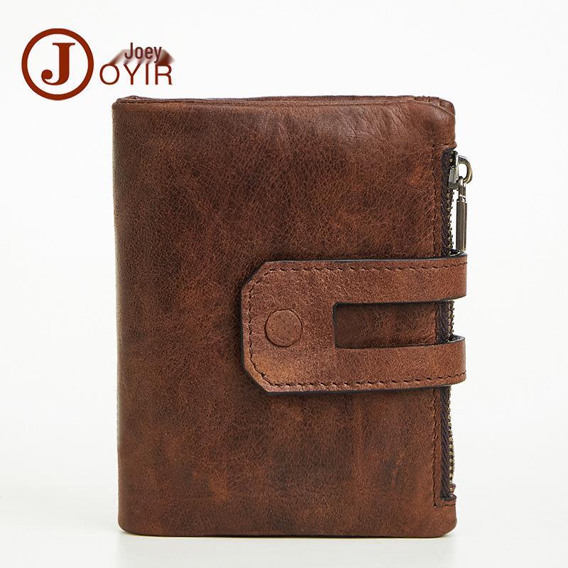 Мужской кошелек из натуральной кожи с RFID-защитой на двойной молнии - Повседневный модный многокарточный ретро-клатч-монетница