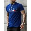 Men's 100% Pure Cotton Summer Loose Size PARIS Letter Pattern Print Casual Comfortable Round Neck Short Sleeved T-shirt Top