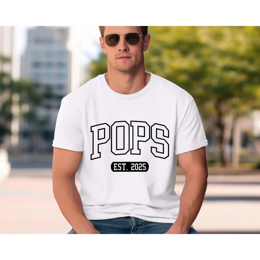 Pops EST 2025 T Shirt Father's Day for Dad Grandpa New Grandparent Casual Men's vintage Washed Stylish graphic Soft Versatile