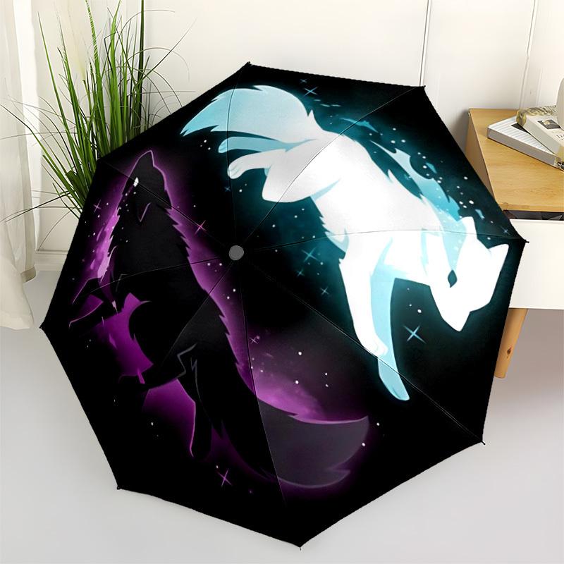 1pc Wolf Spirit Automatic Open/Close Umbrella 8-Rib Strong Frame, Portable Travel Umbrella for Women & Men, Birthday Gift Parties 038