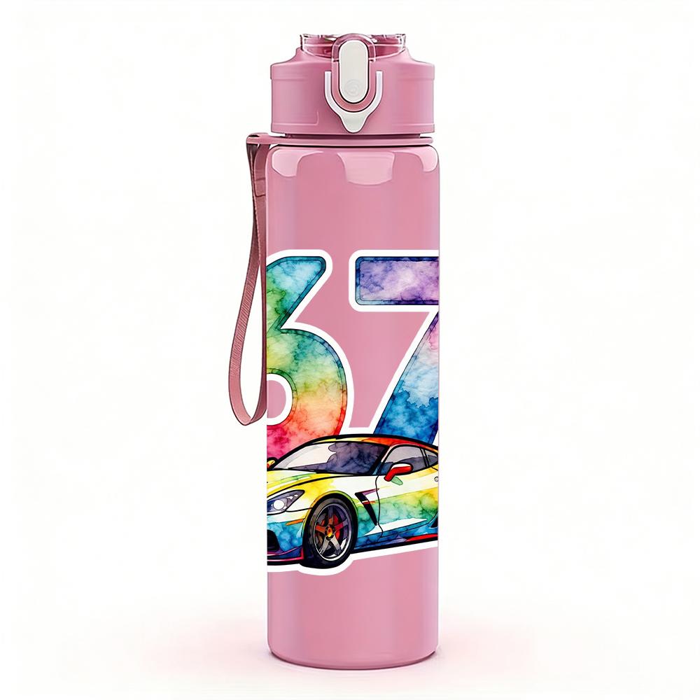 1PC Gradient Number Sixty Seven Vehicle 750ml Color Plastic Water Bottle Leakproof Flip Straw Lid For Sports Office Home Use