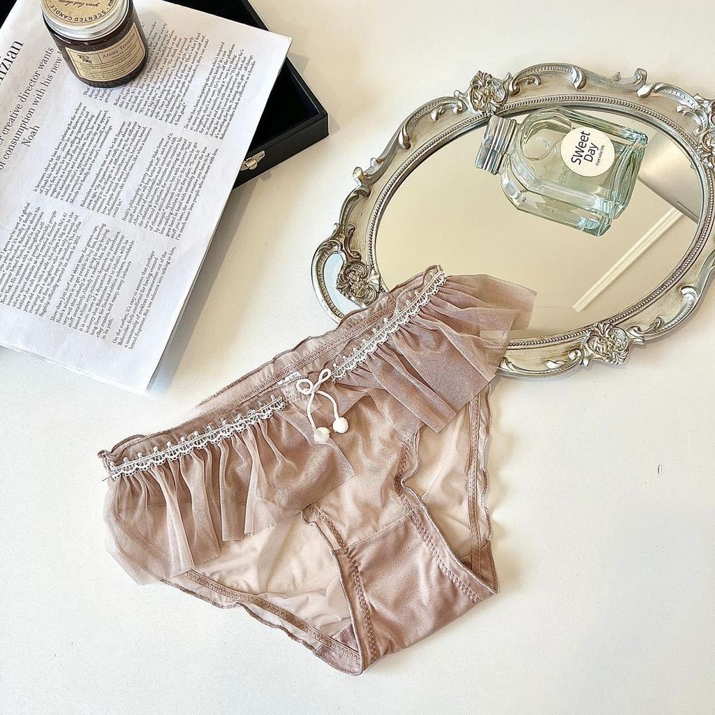 Ladies Spring and Summer 100 Pleated Mesh Lace Comfortable Breathable Cotton Crotch Waist Triangle Briefs