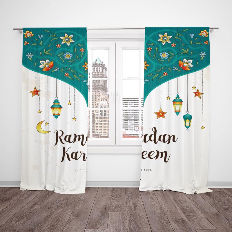 2 шт. Мусульманский Рамадан - Штора с принтом - Полиэстеровый материал - подходит для спальни, гостиной, кабинета,