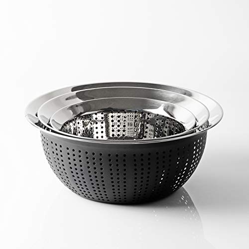 Pearl Metal Перфорированная миска и дуршлаг, Ограниченная серия, Черный, 15 см / 18 см / 21 см, Нержавеющая сталь, Набор из 3 предметов, BLKP, Черный, AZ-5036
