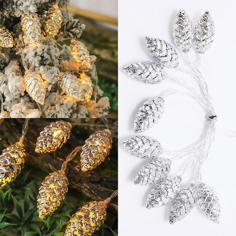 Гирлянда из сосновых шишек 1,5 м с 10 теплыми белыми светодиодами для украшения рождественской елки