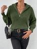 Women's Knitted Polo Collar Zipper Sweater: Solid Color, Loose Fit, Long Sleeve