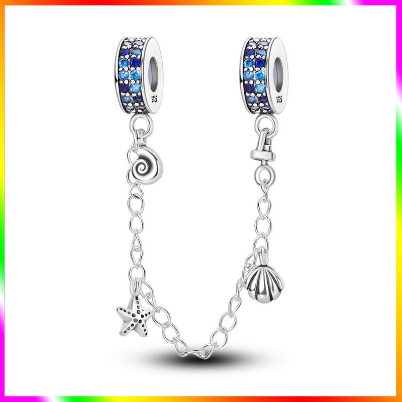 Новинка Шарм-бусина с цепочкой безопасности Звезда Луна Демонический глаз Подходит для оригинального браслета-шарма из стерлингового серебра 925 пробы Женские изысканные украшения