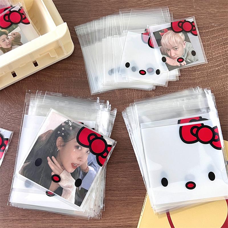 100 шт., пластиковые пакеты Hello Kitty, сумка для конфет, сумка для печенья, мультяшная милая сумка для закусок, подарочная сумка, Opp сумка, упаковка для выпечки, самоклеящаяся сумка
