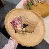 Women Straw Hat Imitation Flower Decor Wide Brim Sun Protection Hat Lightweight Quick-Drying Summer Sun Hat