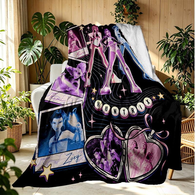 KPop Demon Hunters Pattern Blanket for Home Decoration, Bed, Sofa, Car Travel, Camping, Suitable for All Seasons, Birthday Christmas Gift
