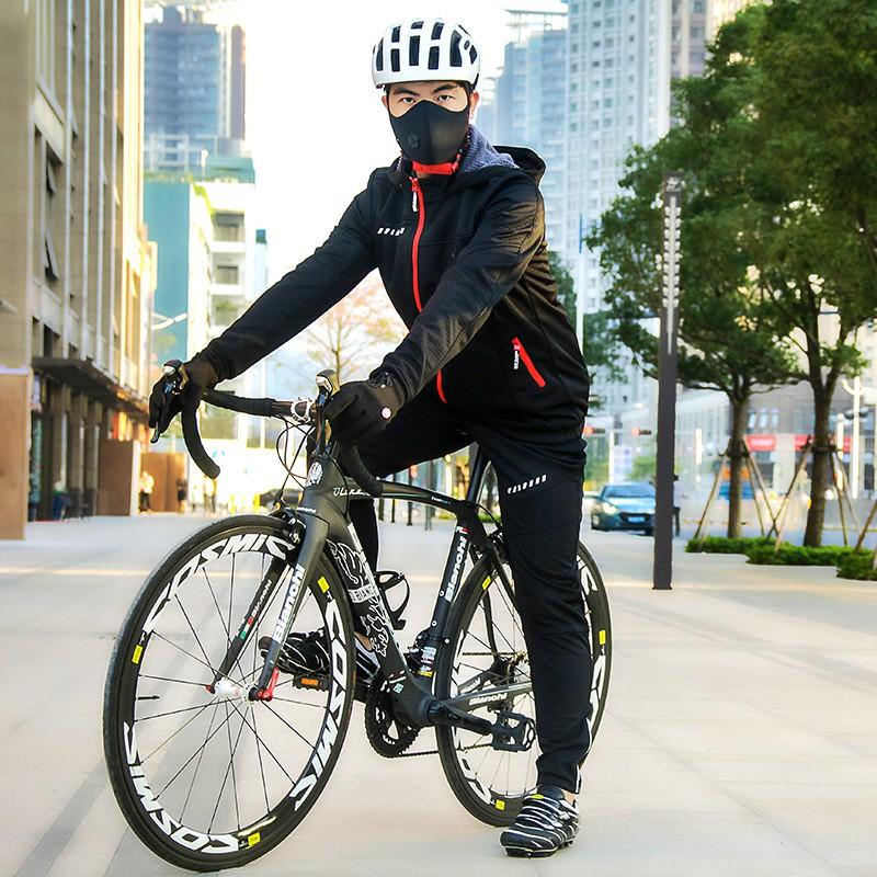 Mens Winter Cycling Jacket Set Windproof Long Sleeve Outdoor Sportswear Mountain Bike Riding Hiking