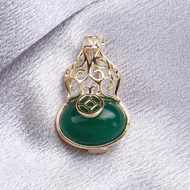 Blucome New Jewelry All-match Hollow Gourd Brooch Fulu Inlaid Hetian Jasper Women Pins Accessories