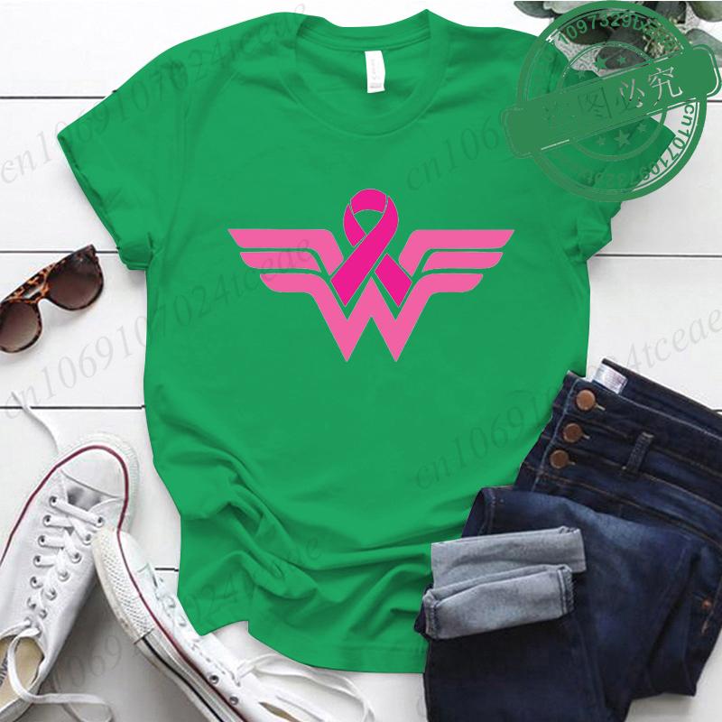 Summer Y2k Women Tshirt Cancer Ribbon Wonder Printed FeUnisex Clothing Short Sleeve Breast Cancer Awareness Tops Fighter Tees
