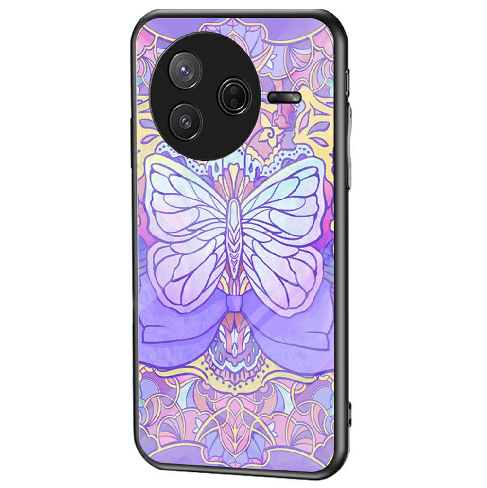 Для Xiaomi Poco F7 Pro 5G/Redmi K80 5G Чехол с рисунком бабочки TPU+Закаленное стекло Защитная крышка для телефона