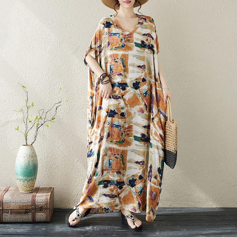 Новые женские платья с коротким рукавом больших размеров в винтажном стиле с цветочным принтом, повседневное свободное длинное летнее платье макси