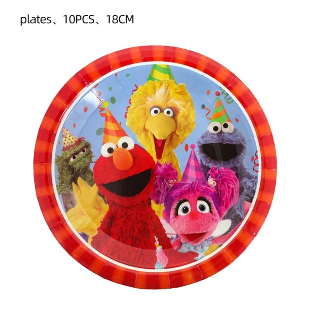 Cartoon Sesames Street Birthday Party Decoration Elmo Disposable Party Plate Latex Balloons Tablecloth Baby Shower Party Supplie