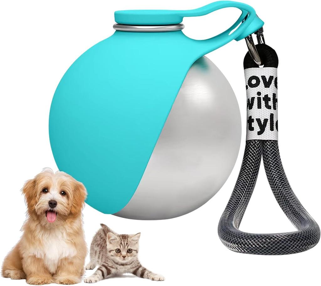10oz Stainless Steel Dog Water Bottle 2 in 1 Leakproof Portable Pet Travel Cup Foldable Silicone Bowl for Outdoor Walking Camping