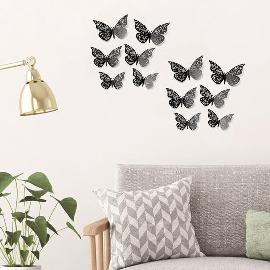 12 Pcs 3D Butterfly Wall Decals 3 Sizes Hollow Butterfly Wall Art Removable DIY Decorative Sticker for Room Office Bedroom Living Room