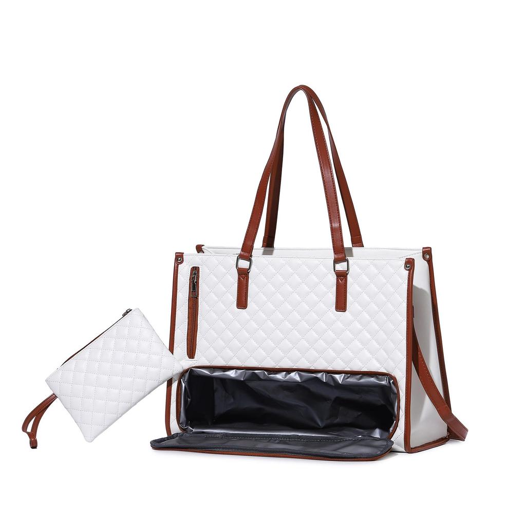 Insulated Black Diamond Lunch Bag with Handle & Shoulder Strap for Work or Picnic