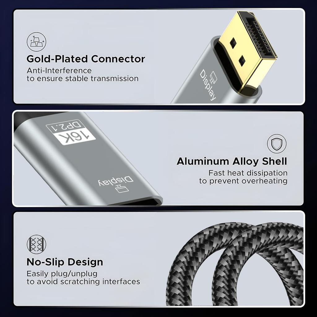 USB C to DisplayPort 2.1 Cable 16K@30Hz 8K@120Hz 4K@240Hz Type C to DP Cable 40Gbps, Compatible For MacBook Pro/iPhone/Dell XPS/Surface/Gaming Monitor