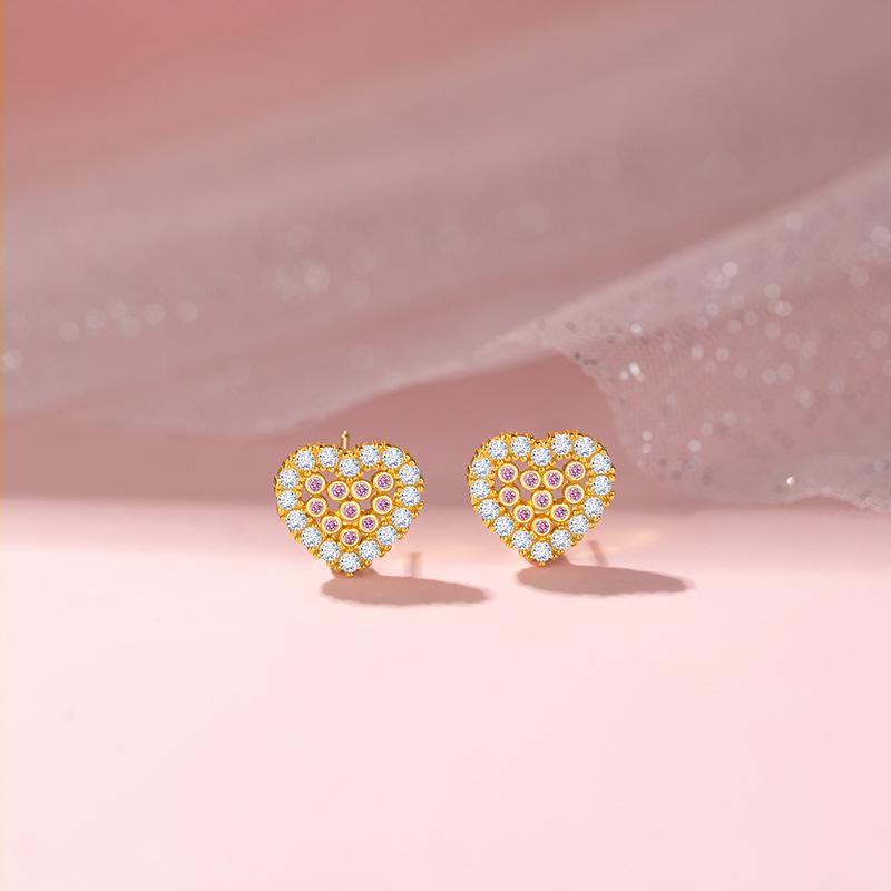 Серьги-гвоздики Pink Love женские легкие роскошные нишевые серьги-сердечки из розового циркония
