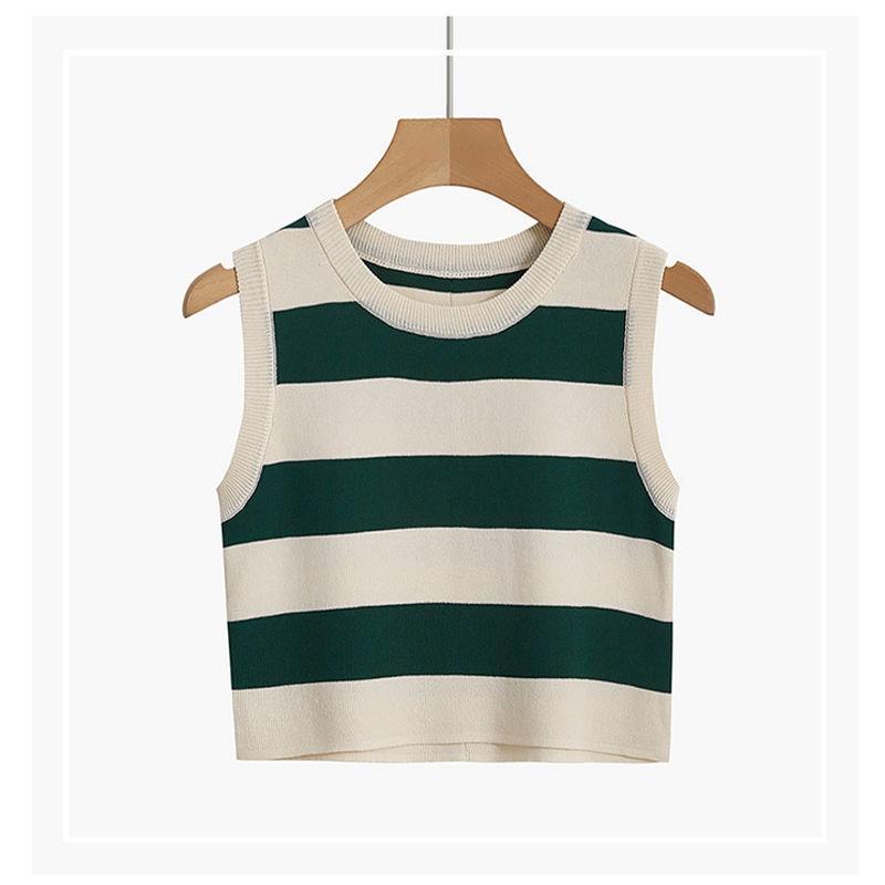 Сексуальная женская майка в рубчик, летние укороченные топы без рукавов в полоску с круглым вырезом, уличная винтажная корейская модная рубашка, жилет, одежда Y2K