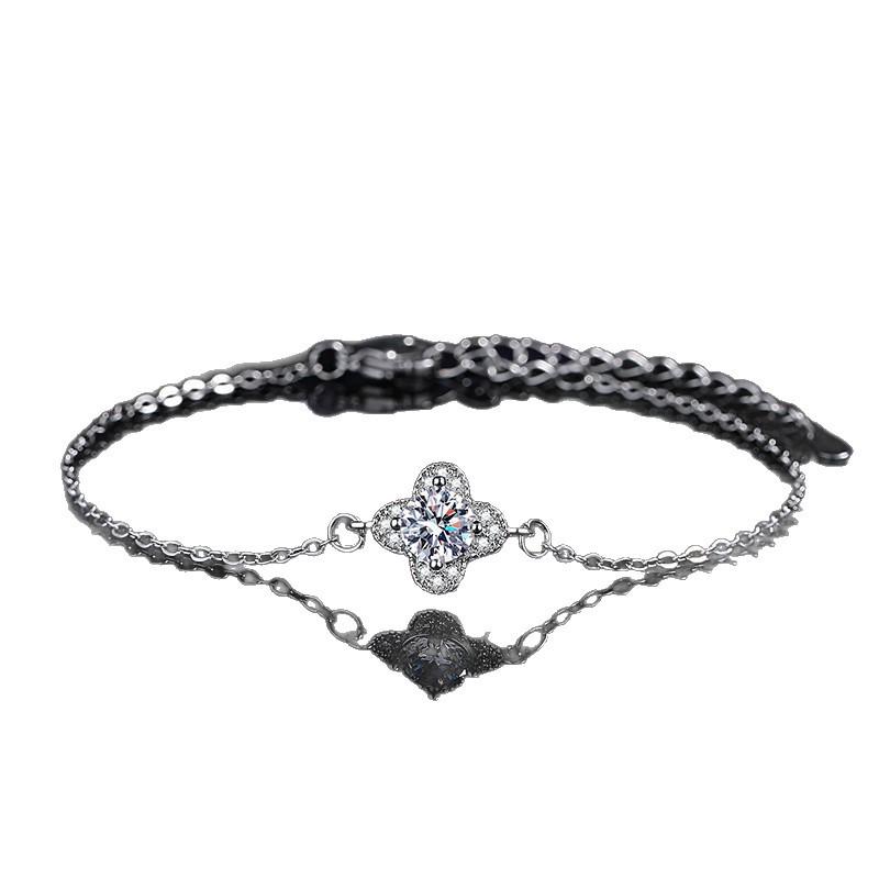 Браслет в стиле Мори из серебра S925 и набор серег с цирконом в виде четырехлистного клевера для женщин