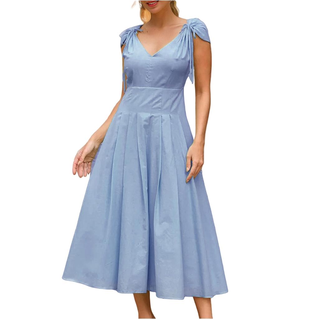 Женская мода элегантный темперамент V-образный вырез галстук А-силуэт однотонные платья