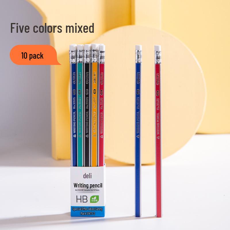 10-Pack Deli 33408 Triangular 2B/HB Pencils for School and Exam Use