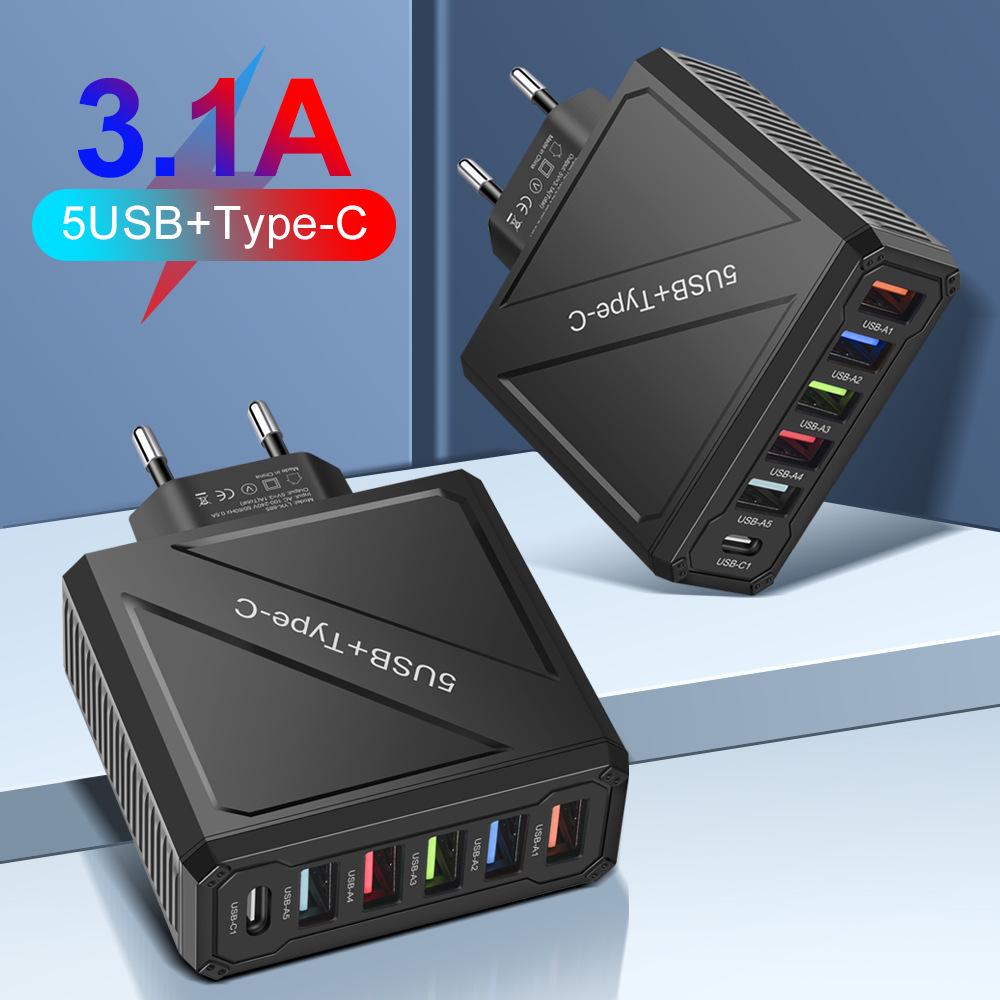 3,1 А 5-портовое USB-зарядное устройство для настенного использования с вилками EU, US, UK и Кореи