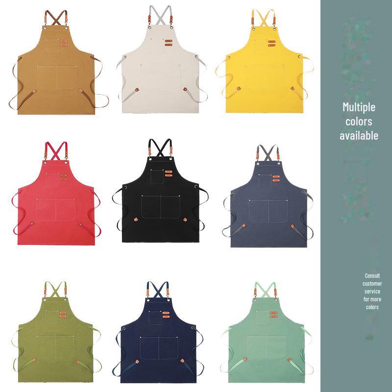 Фартук из парусины с двумя лямками для работы на кухне, дома, в саду или в магазине молочного чая