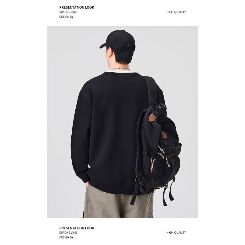 Men Faux Layered Fleece Sweatshirt Loose Long Sleeve Casual Autumn Winter Youth