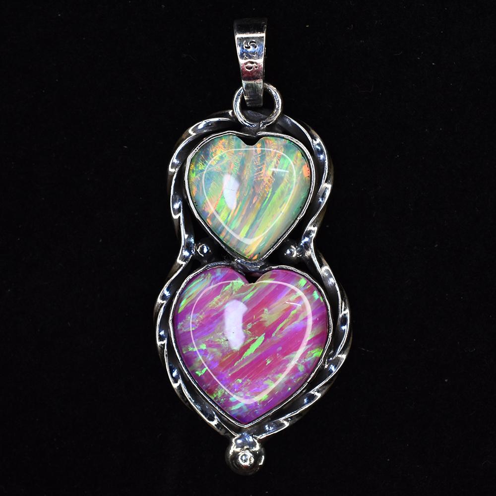 Natural Opal Pendant 41 ct 925 Sterling Silver Gemstone Fancy Heart October Birthday Birthstone