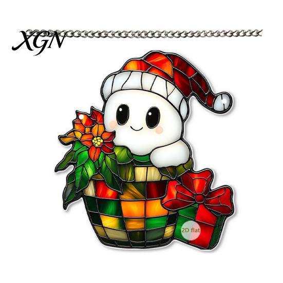 Snowman Pattern Hanging Cute Pink Acrylic Decor, Christmas Cartoon Holiday Gift for Friends Ornaments, Weatherproof Window Door Garden Decoration,