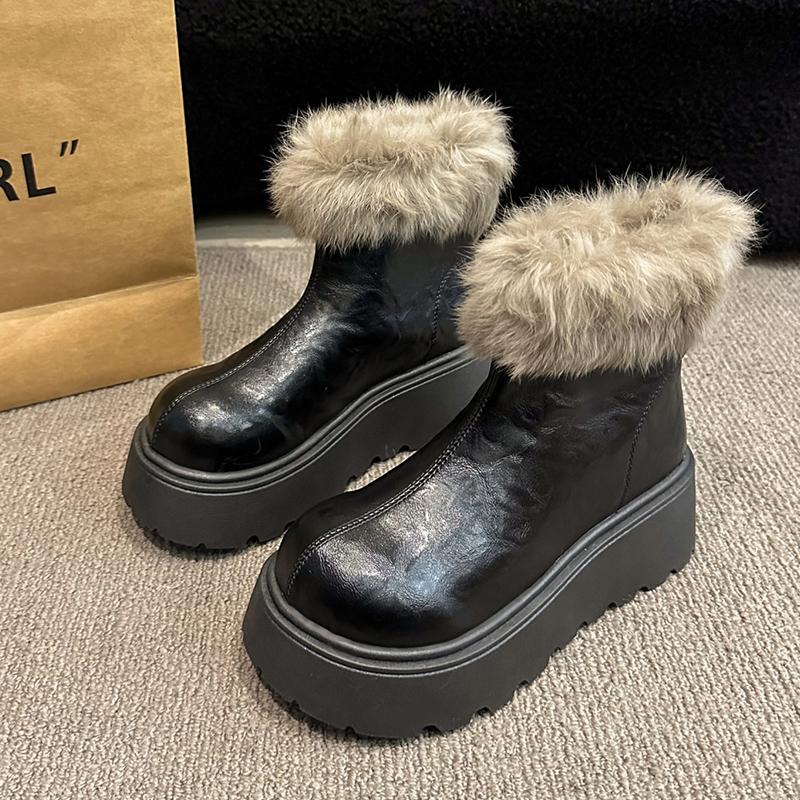 Ботильоны женские на меховой платформе, короткие, плюшевые, на среднем каблуке, 2025, новый тренд, зимние, кожаные, теплые, удобные, дизайнерские, Botas De Mujer