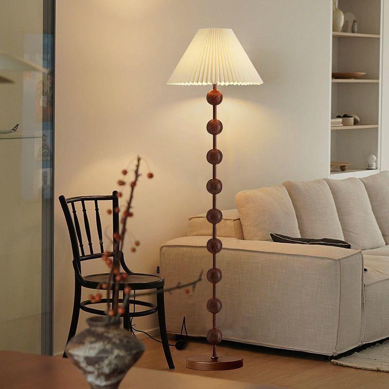 Американская ретро-торшер середины века с отделкой под орех и тканевым абажуром