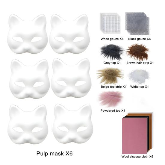 DIY Therian Masque Kit Cat Fox Animal Face Cushion with Fur Halloween Role-Playing Prop for Masquerade Carnival Cosplay Party Supplies