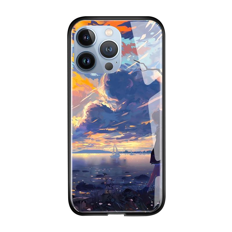 Чехол для телефона из закаленного стекла для iPhone 11 12 13 14 15 16 17 Redmi 10 12 14C Note10 Note14 Xiaomi 11Lite PocoC75 Мягкий край Ударопрочный Гладкий чехол