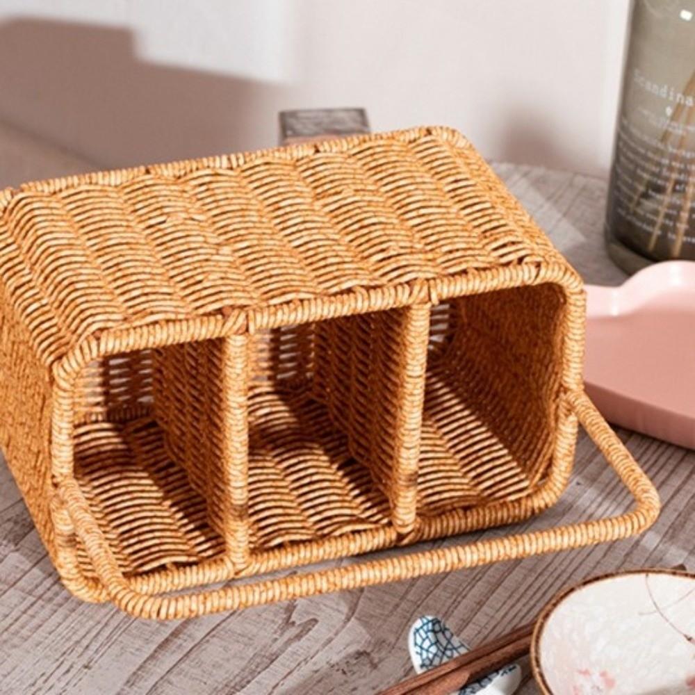 Large Capacity Silverware Holder with Handle Woven Cutlery Organizer  Dormitory