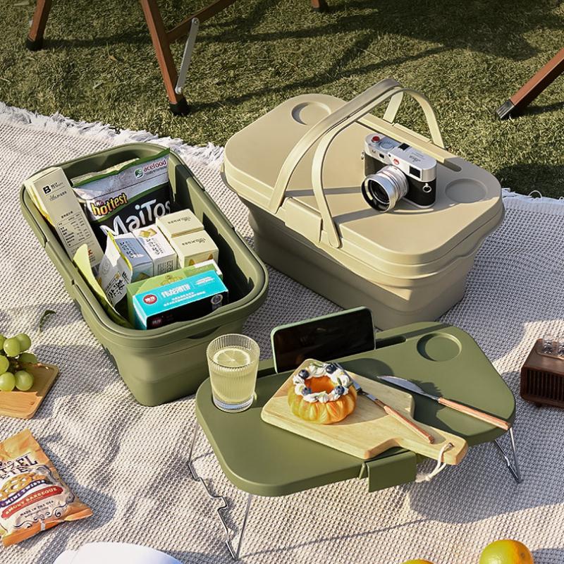 Портативная уличная корзина для хранения, многофункциональная складная корзина для пикника с фруктами, удобная и большая вместительная корзина для кемпинга с крышкой