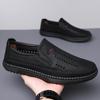 2024 Summer Shoes for Men Leather Sandals Breathable Hollow Out Slip-on Loafers Leather Casual Shoes