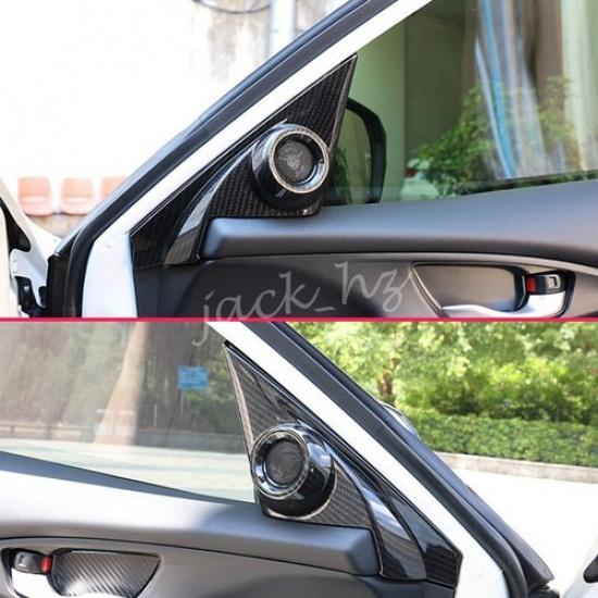 Carbon Fiber Door Interior A-Pillar Speaker Cover Trim For Honda Civic 2016-