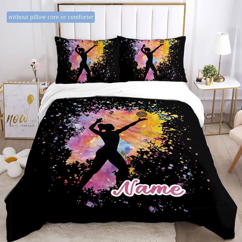 Volleyball Customize Your Name Duvet Cover Soft Bedding Set For Bedroom Guest Room And Dorm Decoration Threepiece Set Includes 1 Duvet Cover 2