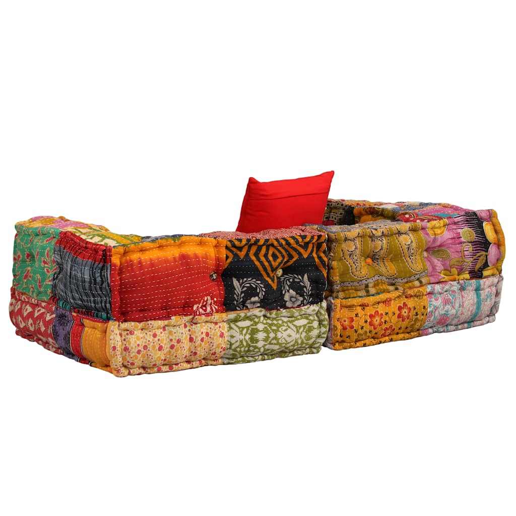 2 Seater Modular Pouf with Patchwork Fabric