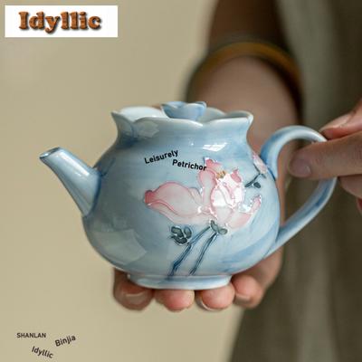 150 мл Фарфоровый чайник Арита Ручная роспись Туманная магнолия Эстетичный заварочный чайник Чайник для заваривания чая с ситечком Посуда для напитков