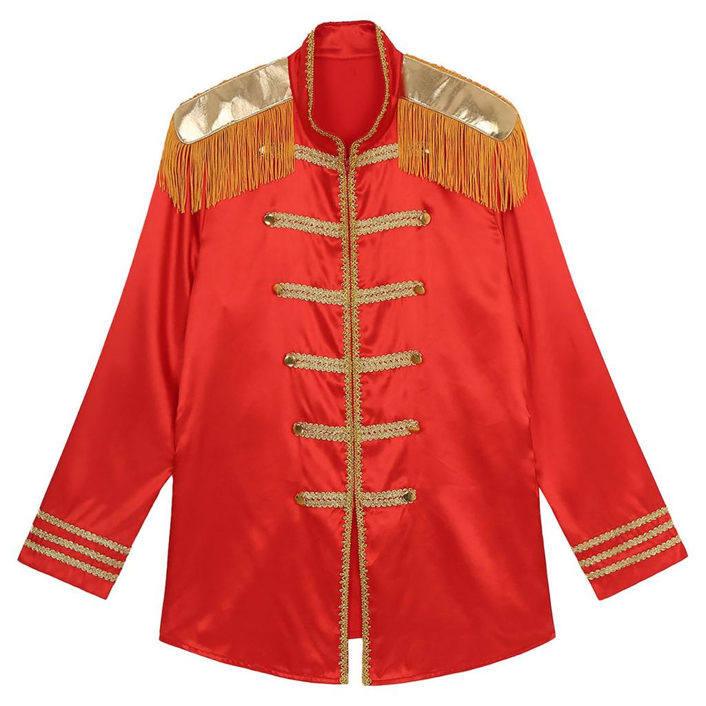 Мужская длинная средневековая верхняя одежда на Хэллоуин с кисточками на погонах с золотой отделкой на молнии спереди, атласные куртки, костюмы для косплея