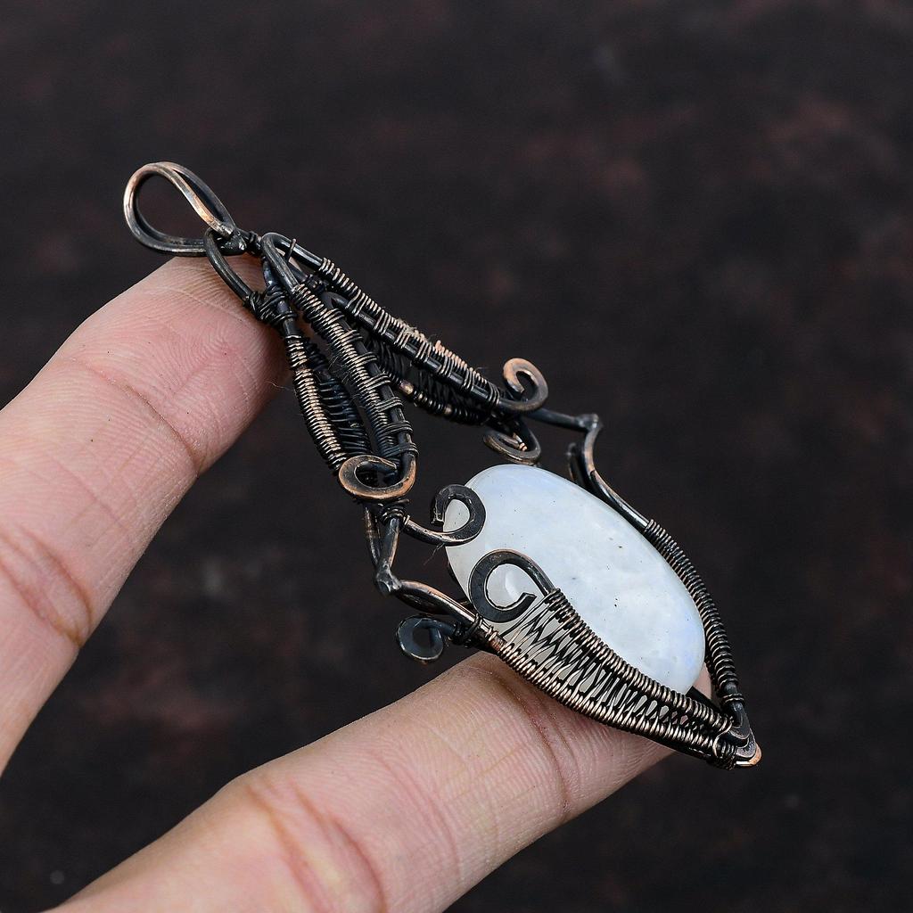 Rainbow Moonstone Pendant Copper Wire Wrapped Pendant Designer Jewelry Genuine Gemstone Pendant Gift For Her Handmade Pendant Copper Jewelry