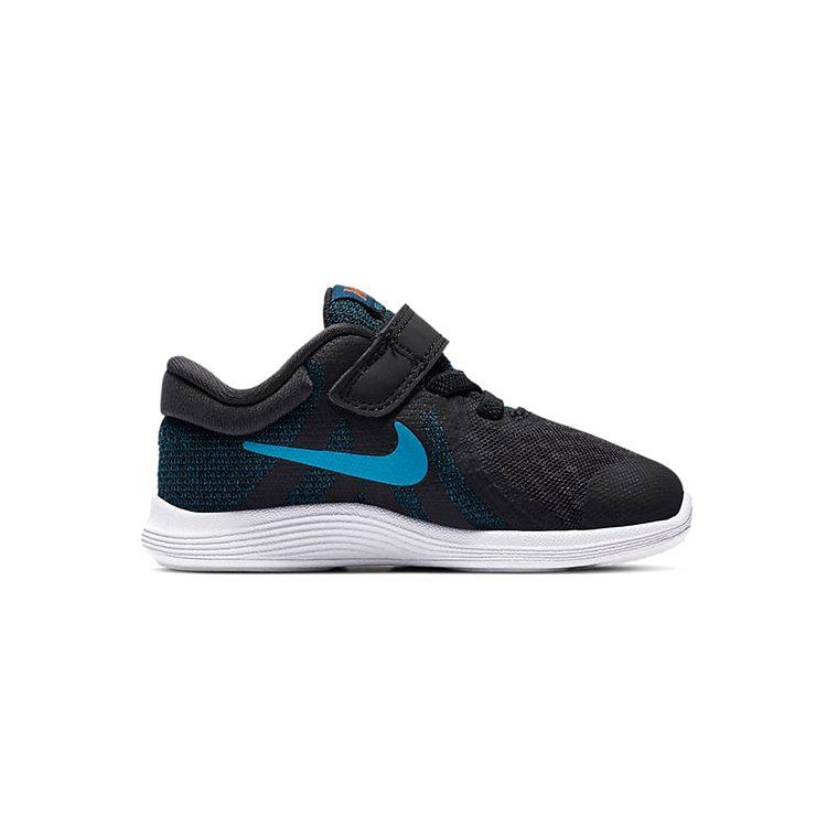 Nike REVOLUTION 4 Тканевые низкие беговые кроссовки Черно-сине-белые для младенцев и малышей 943304-016