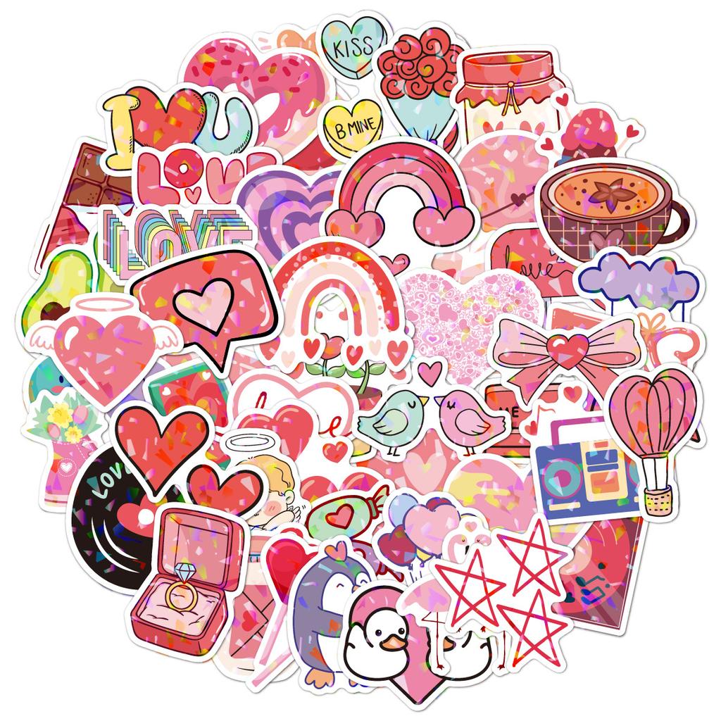 Holographic Love Stickers Self Adhesive Waterproof for Laptop Phone Case Journaling Valentine Gift Wedding Favor Wholesale