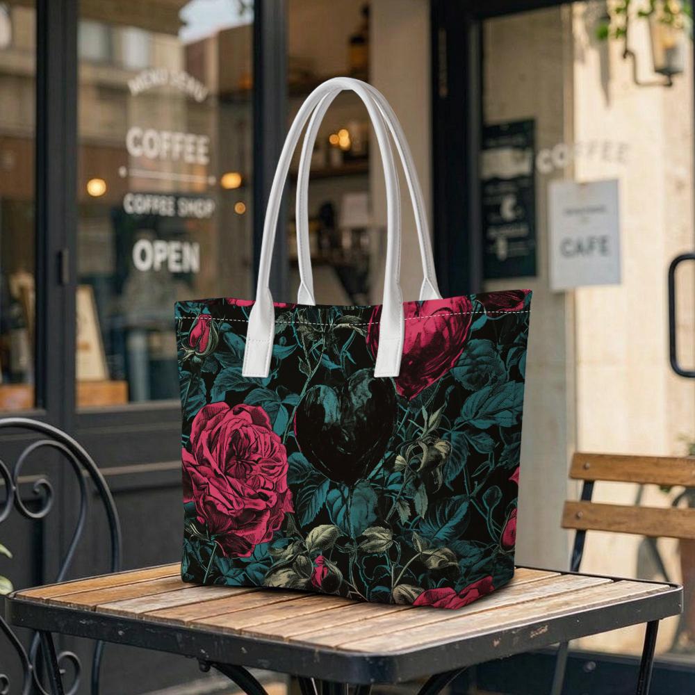 Gothic Rose Pattern Tote Bag Fashion Large Capacity Daily Shoulder Handbag